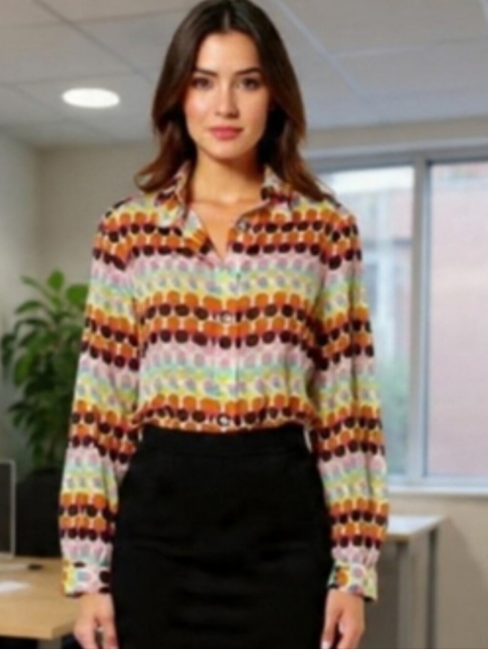 14💯Silk Lafayette 148 New York Colorful Patterned Button Down Shirt